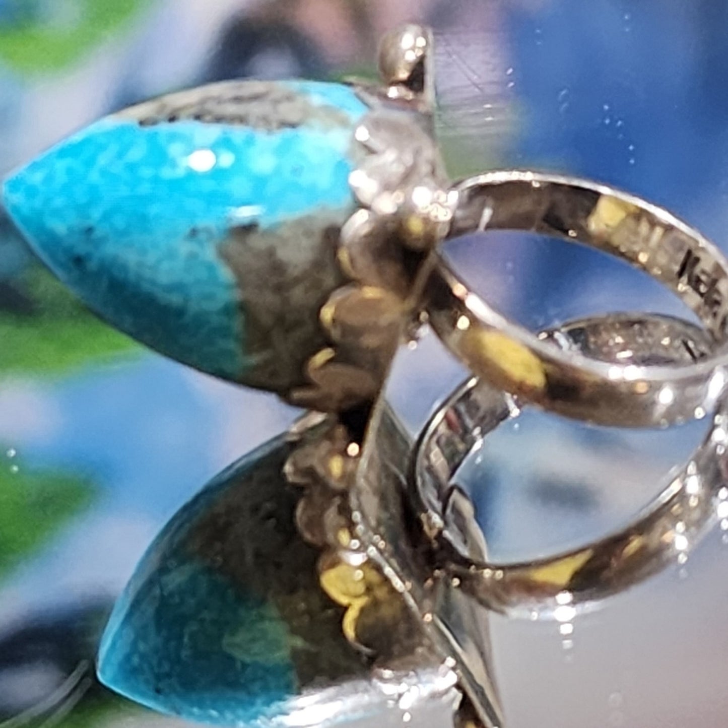 Peruvian Turquoise Solid Sterling Stone Bullet Gemstone Ring