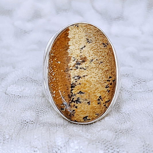 American Picture Jasper Silver Plated Mens Ring - Size 20