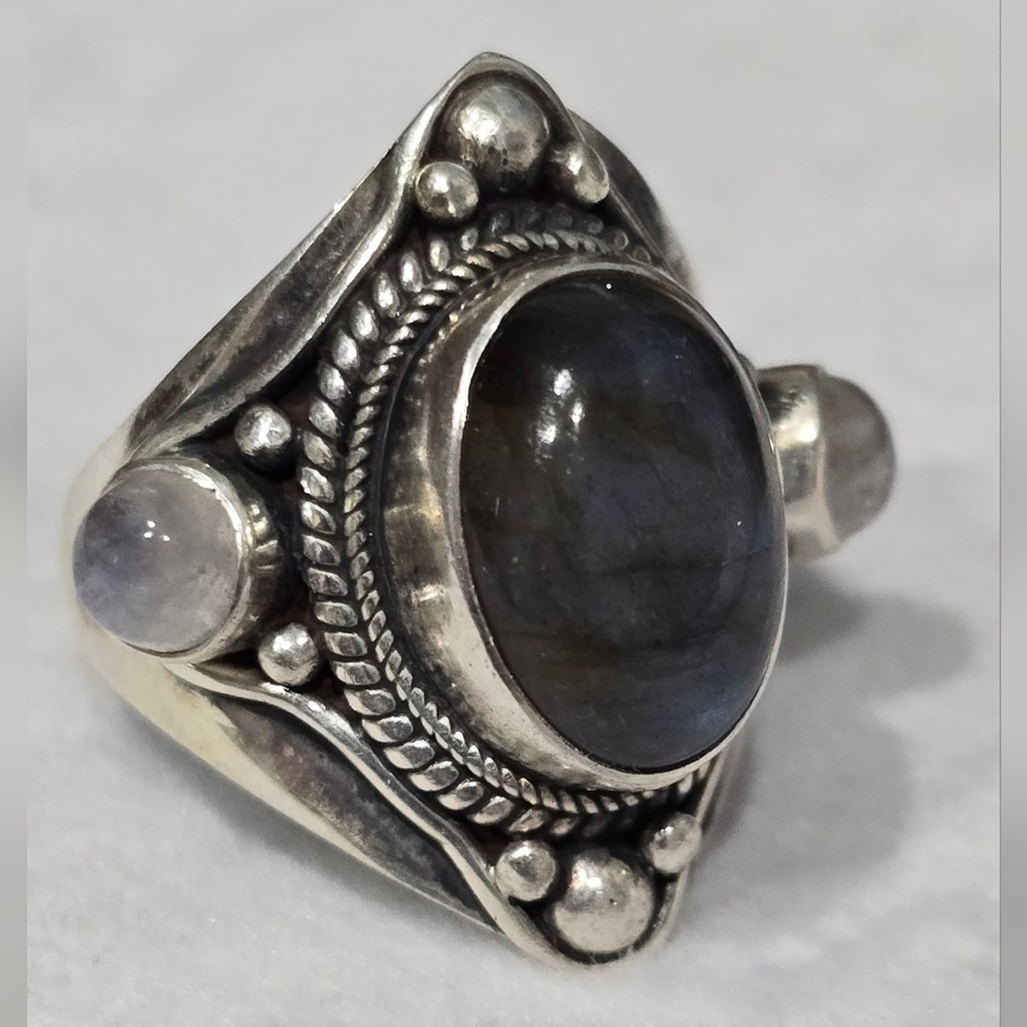 Boho Labradorite & Moonstone Solid Sterling Silver Gemstone Ring