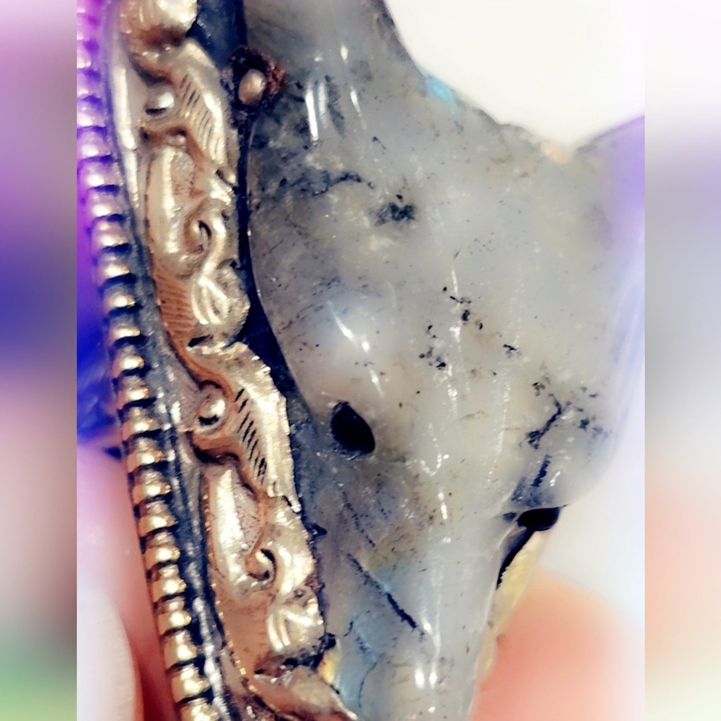 Labradorite Carved Wolf Ring Handcrafted Tibetan Ring