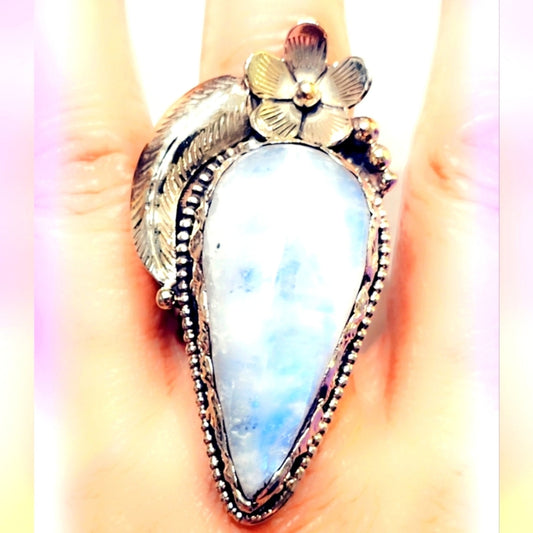 Moonstone!! Huge Gemstone Handcrafted Tibetan Ring