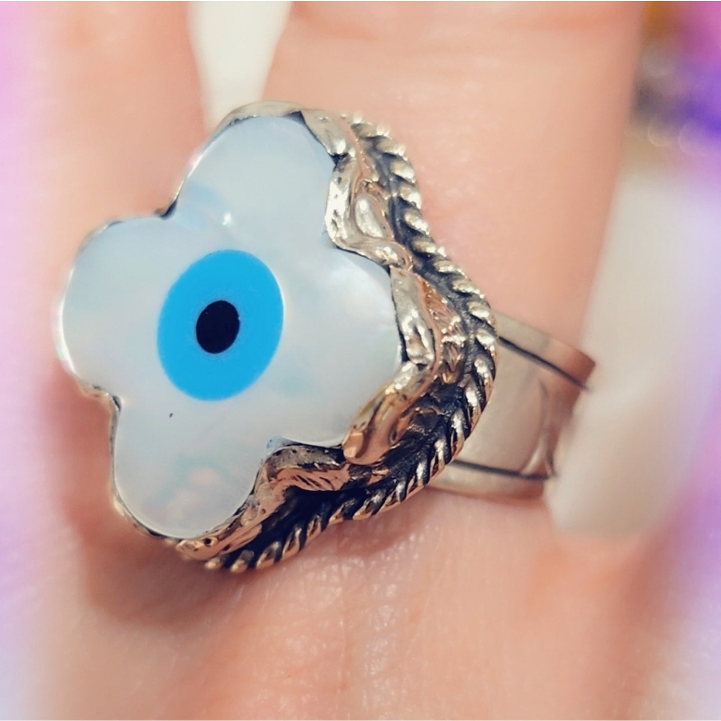 Mother Of Pearl Ring Carved Handcrafted Tibetan Ring