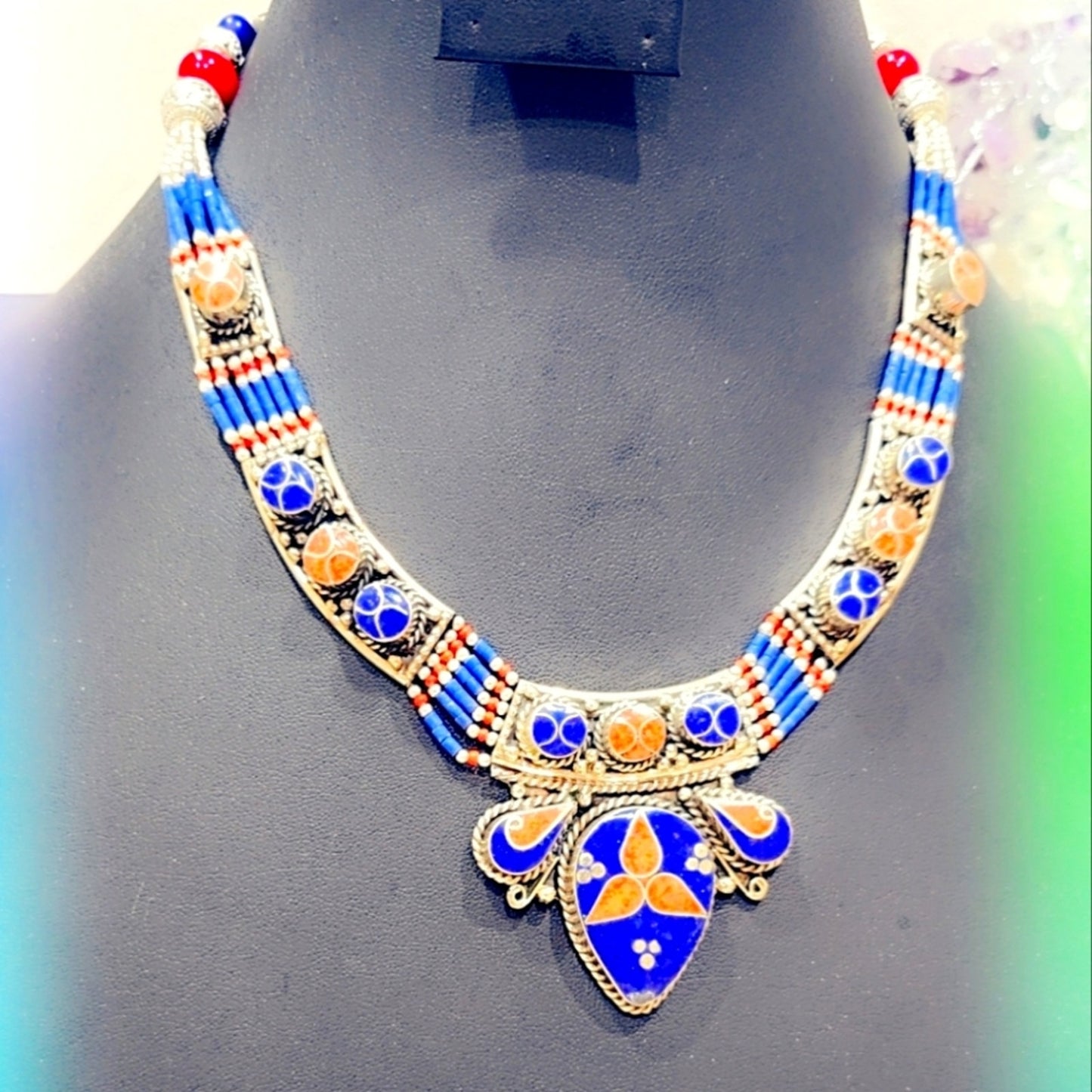 Hand Crafted Tibetan Lapis & Coral Necklace