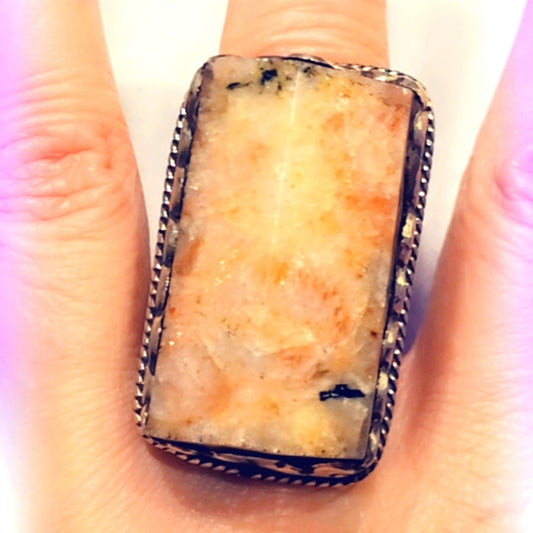 Sunstone Huge Gemstone Handcrafted Tibetan Ring