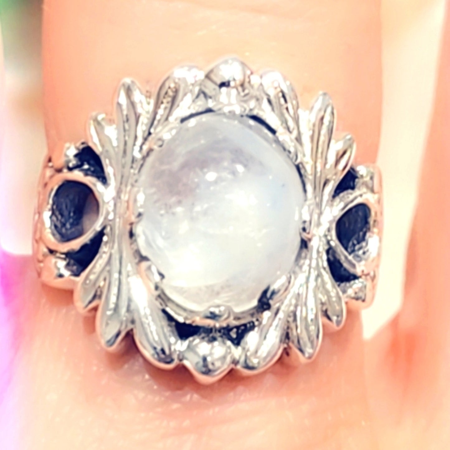 Fairy 🧚♂️ Band Sterling Silver Rainbow Moonstone Gemstone Ring