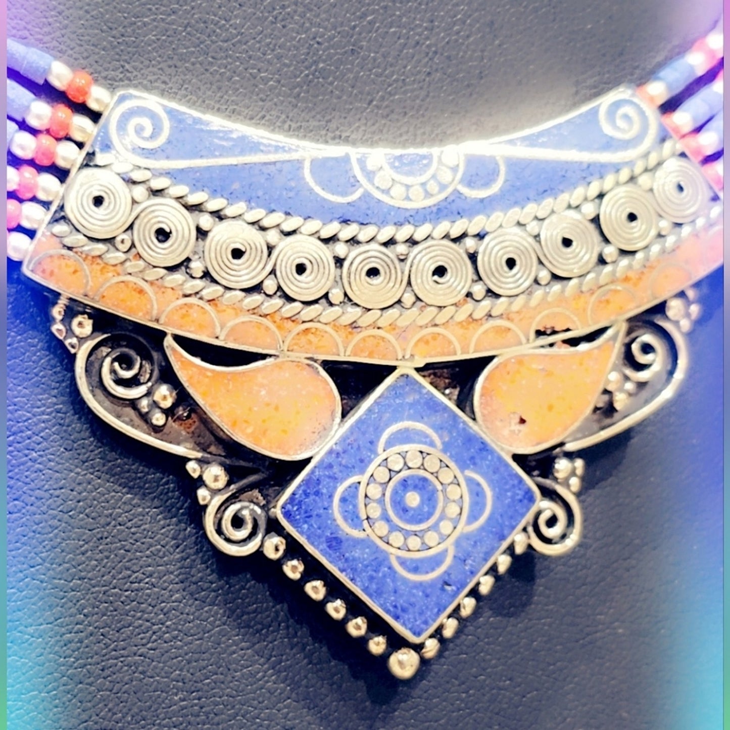 Hand Crafted Tibetan Coral & Lapis Necklace