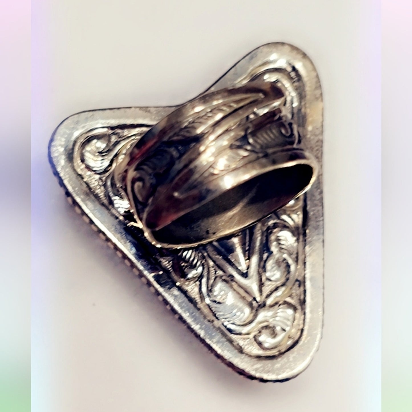 Labradorite Carved Wolf Ring Handcrafted Tibetan Ring