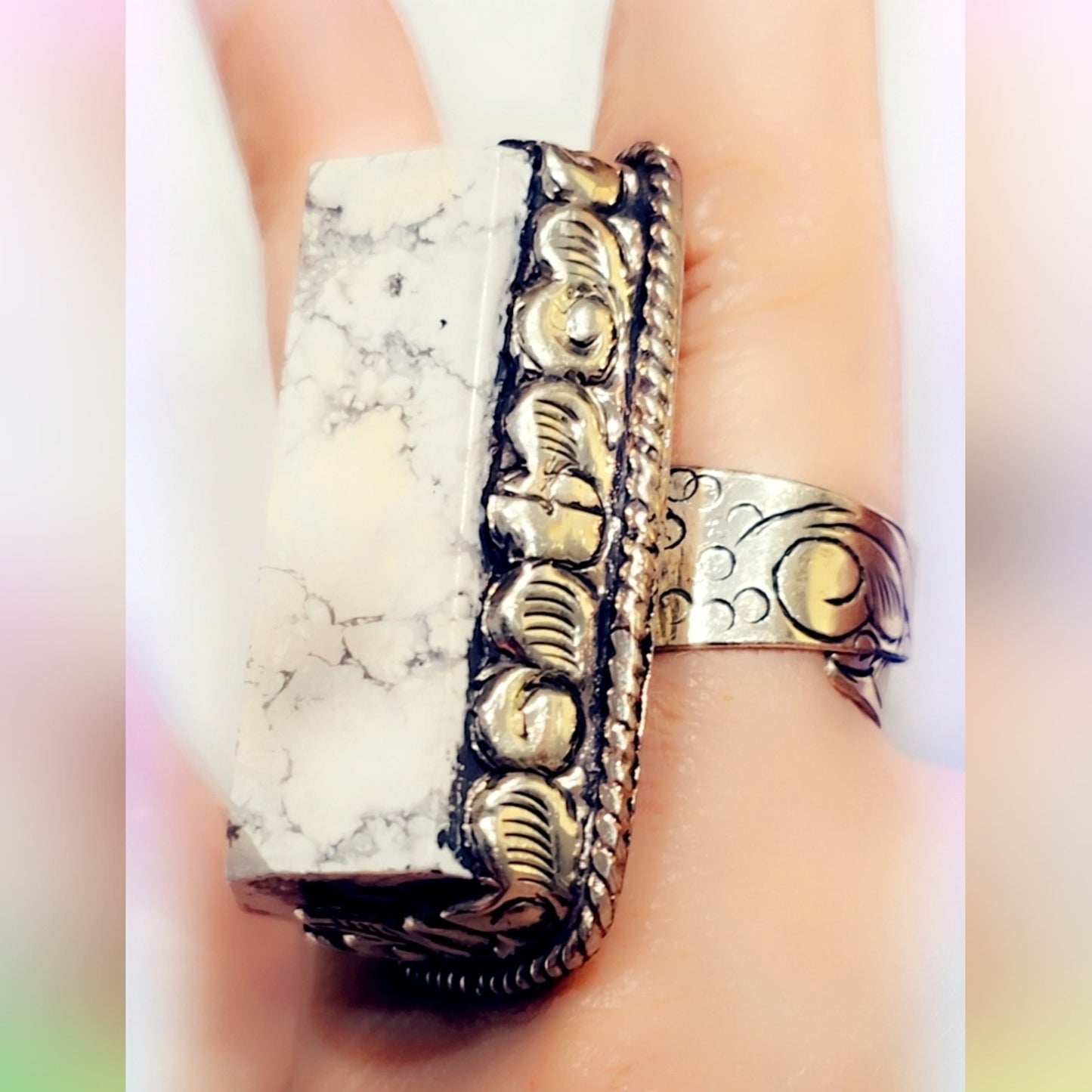 Magnesite Huge Gemstone Handcrafted Tibetan Ring