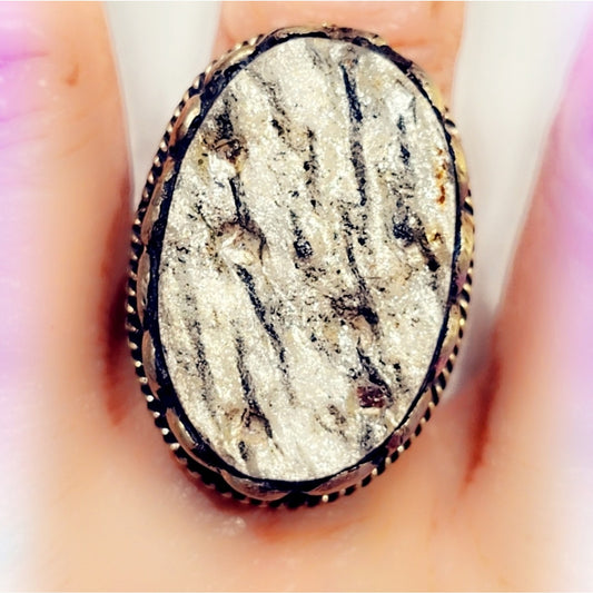 Pyrite Ring Carved Handcrafted Tibetan Ring