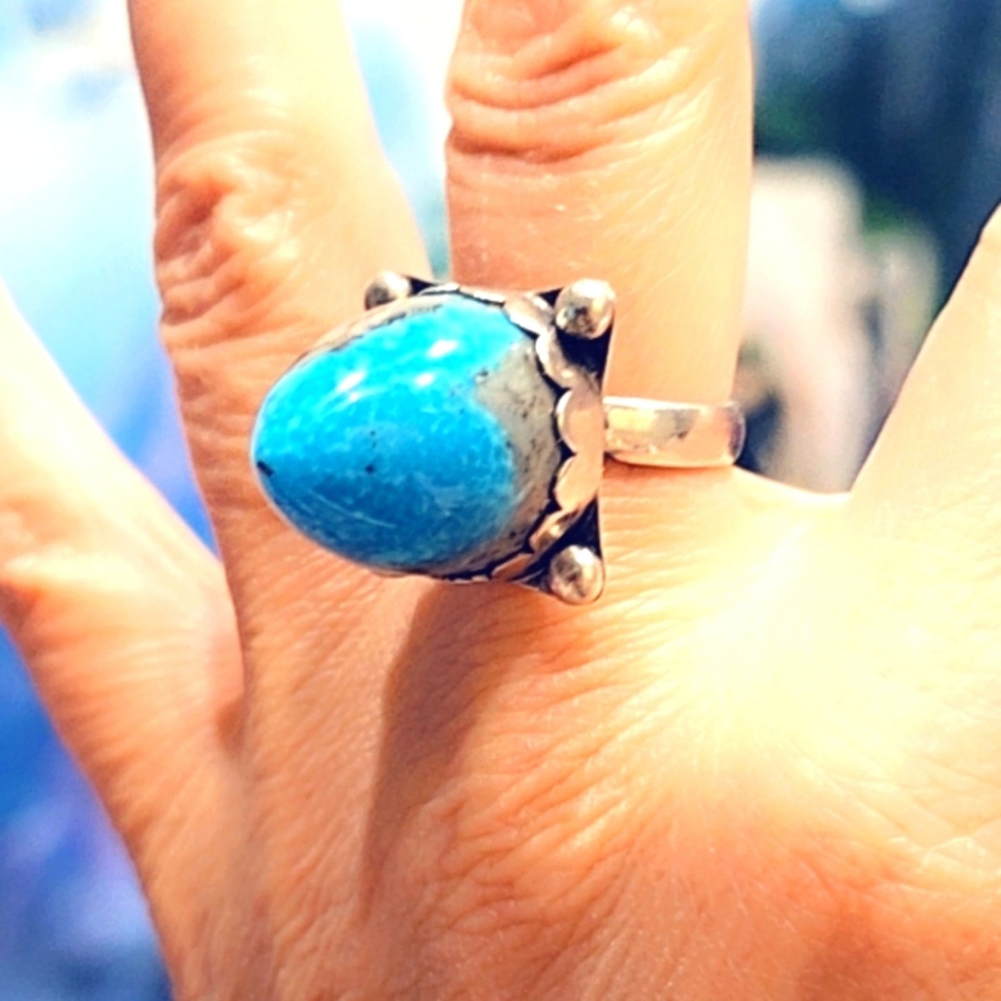 Peruvian Turquoise Solid Sterling Stone Bullet Gemstone Ring