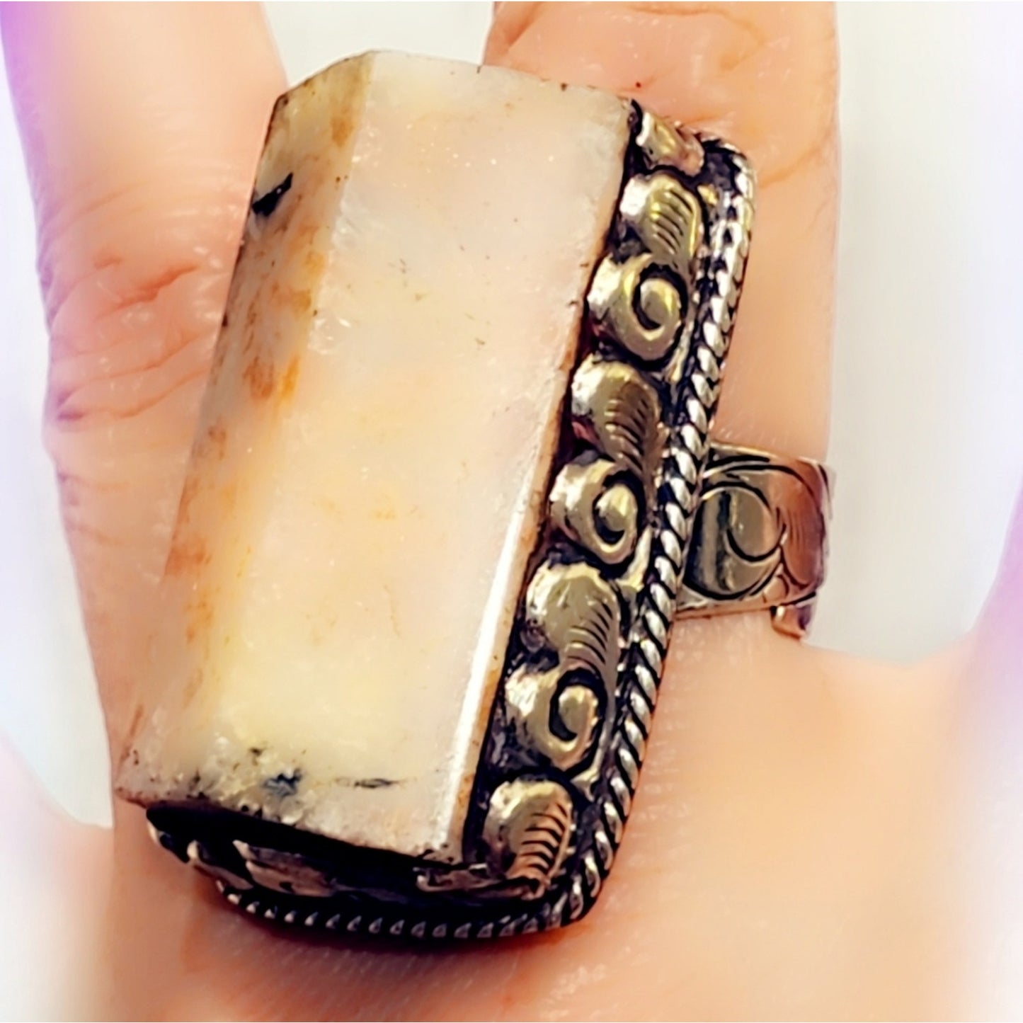 Sunstone Huge Gemstone Handcrafted Tibetan Ring