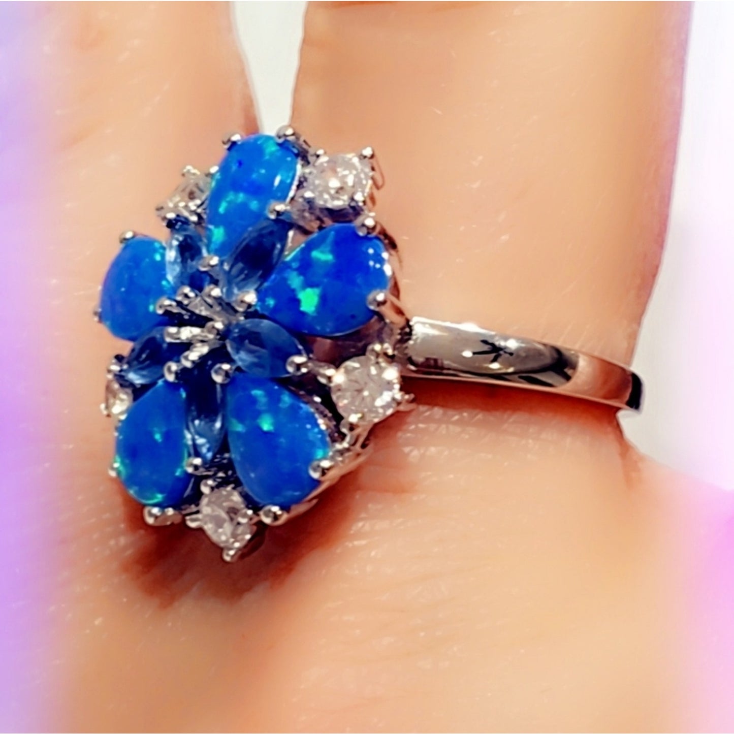 Blue Triplet Opal, Tanzanite & CZ Sterling Silver Gemstone Ring