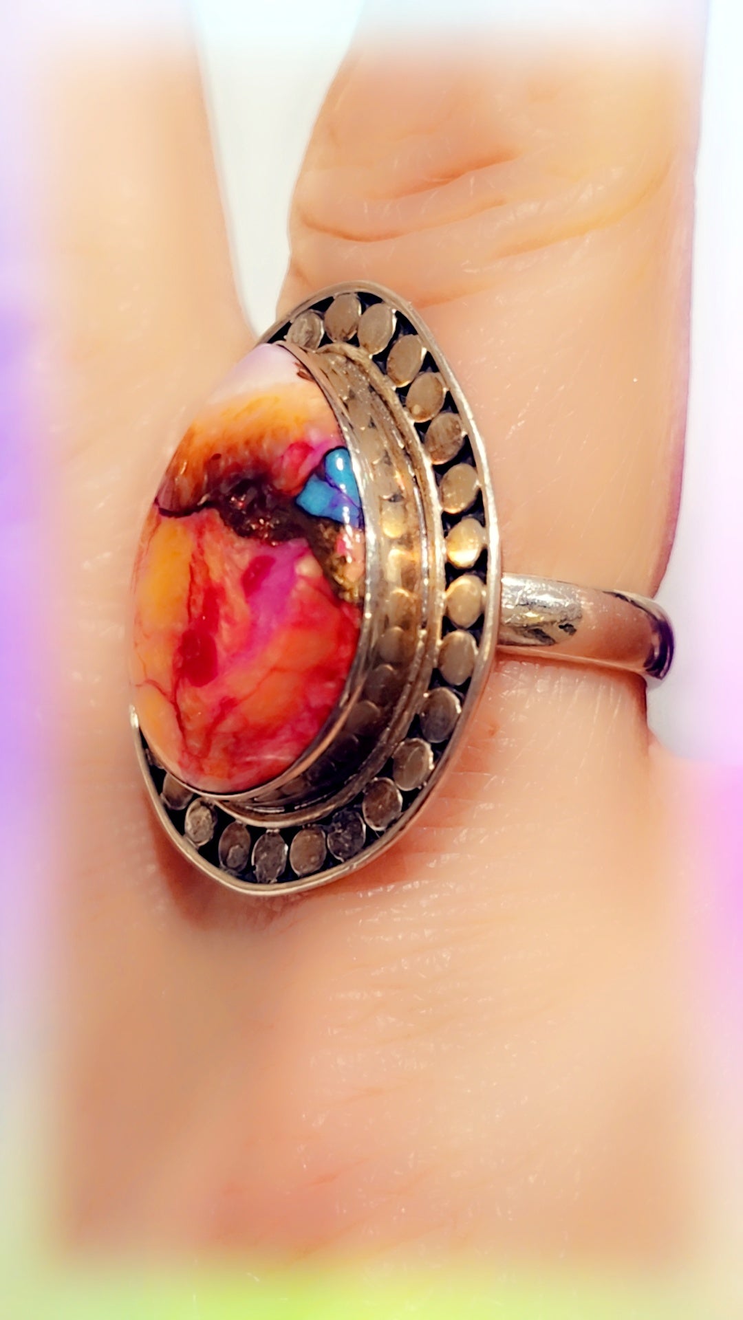 Spiny Oyster Turquoise Sterling Silver Gemstone Ring