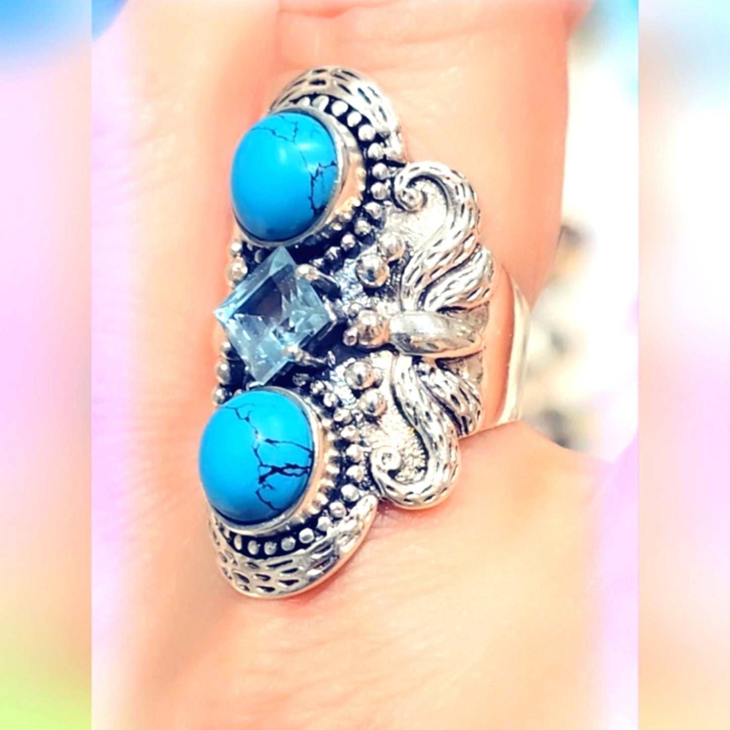 Boho Triple Stone Sterling Silver Gemstone Ring