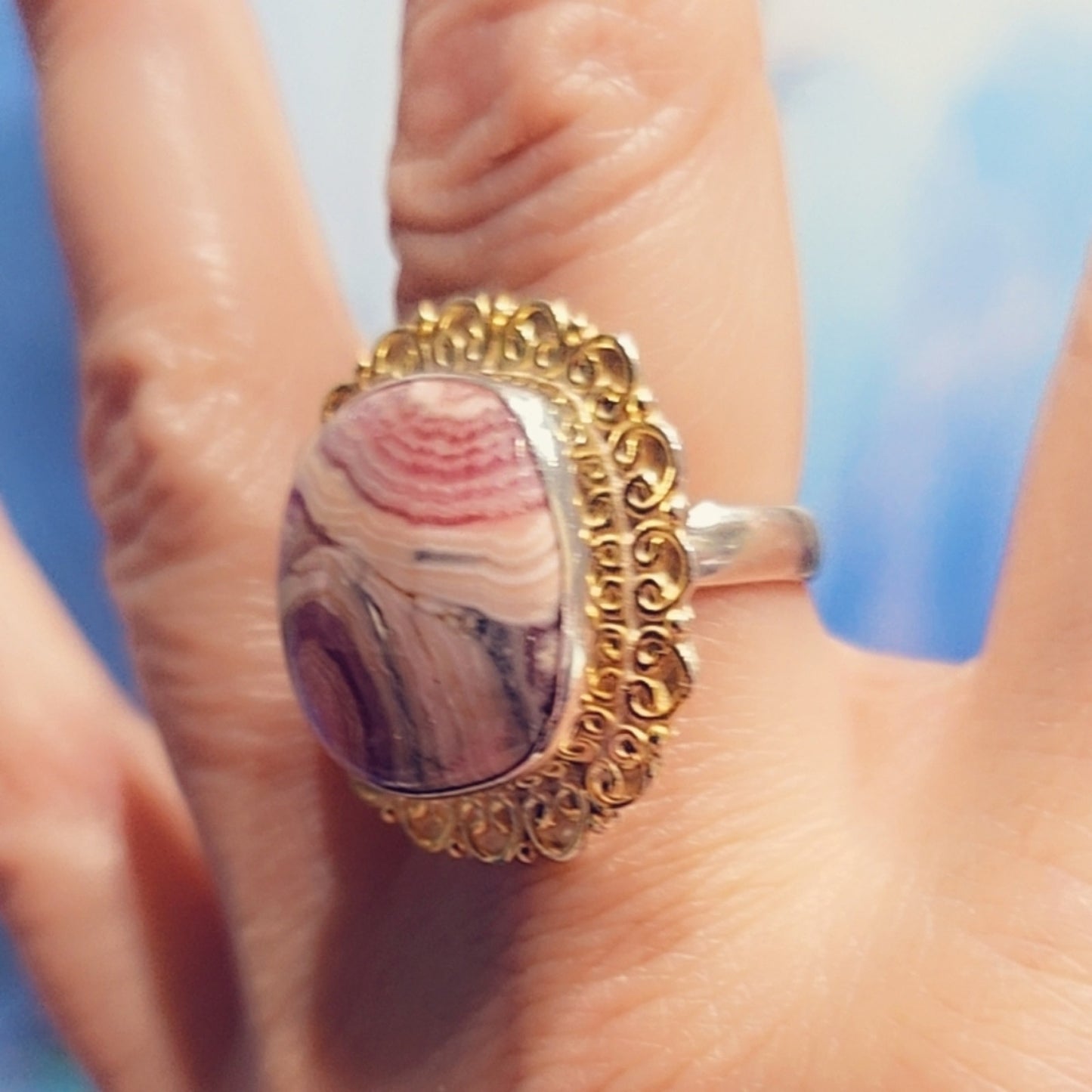 Rhodochrosite Sterling Gemstone Ring
