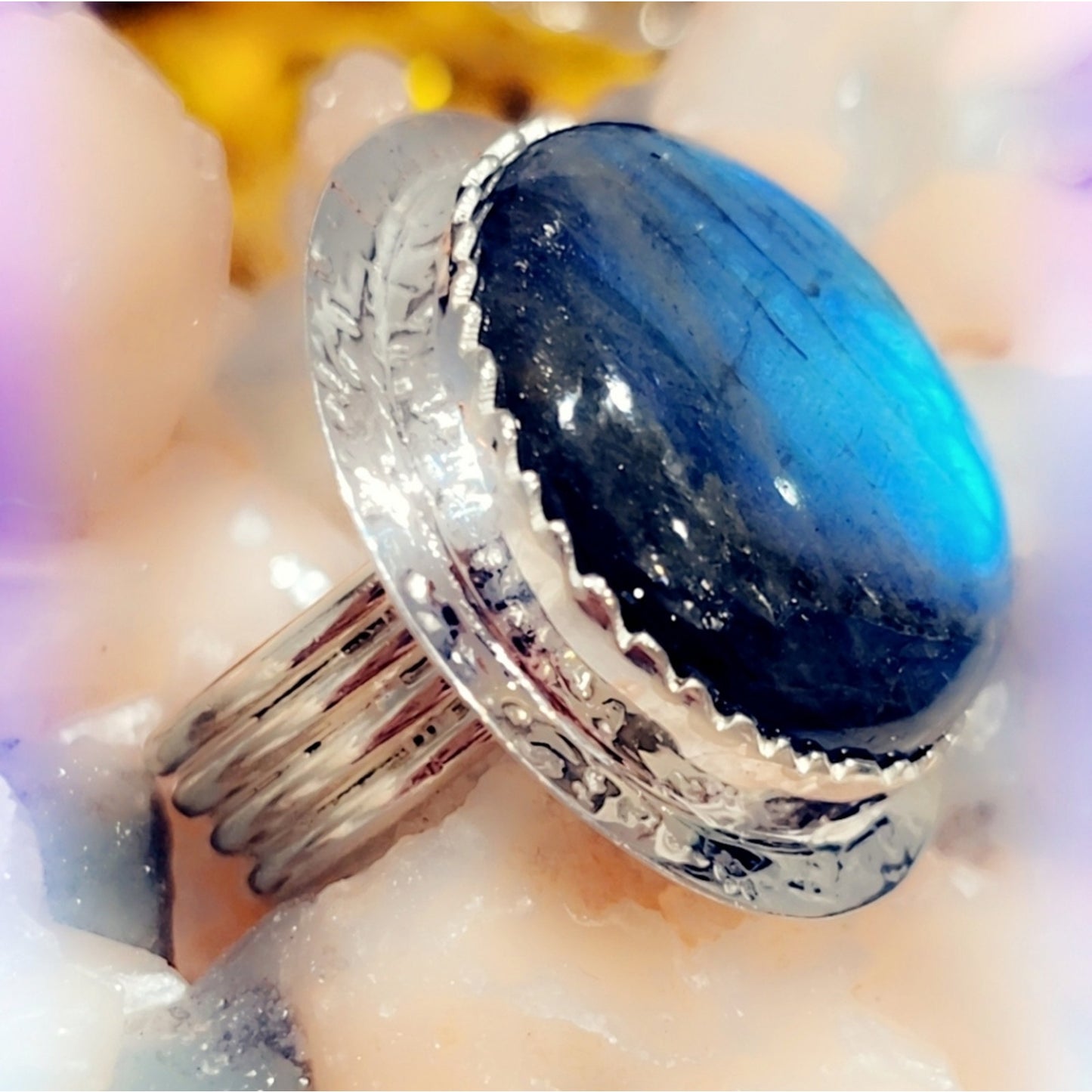 Huge Labradorite Solid Sterling Gemstone Ring