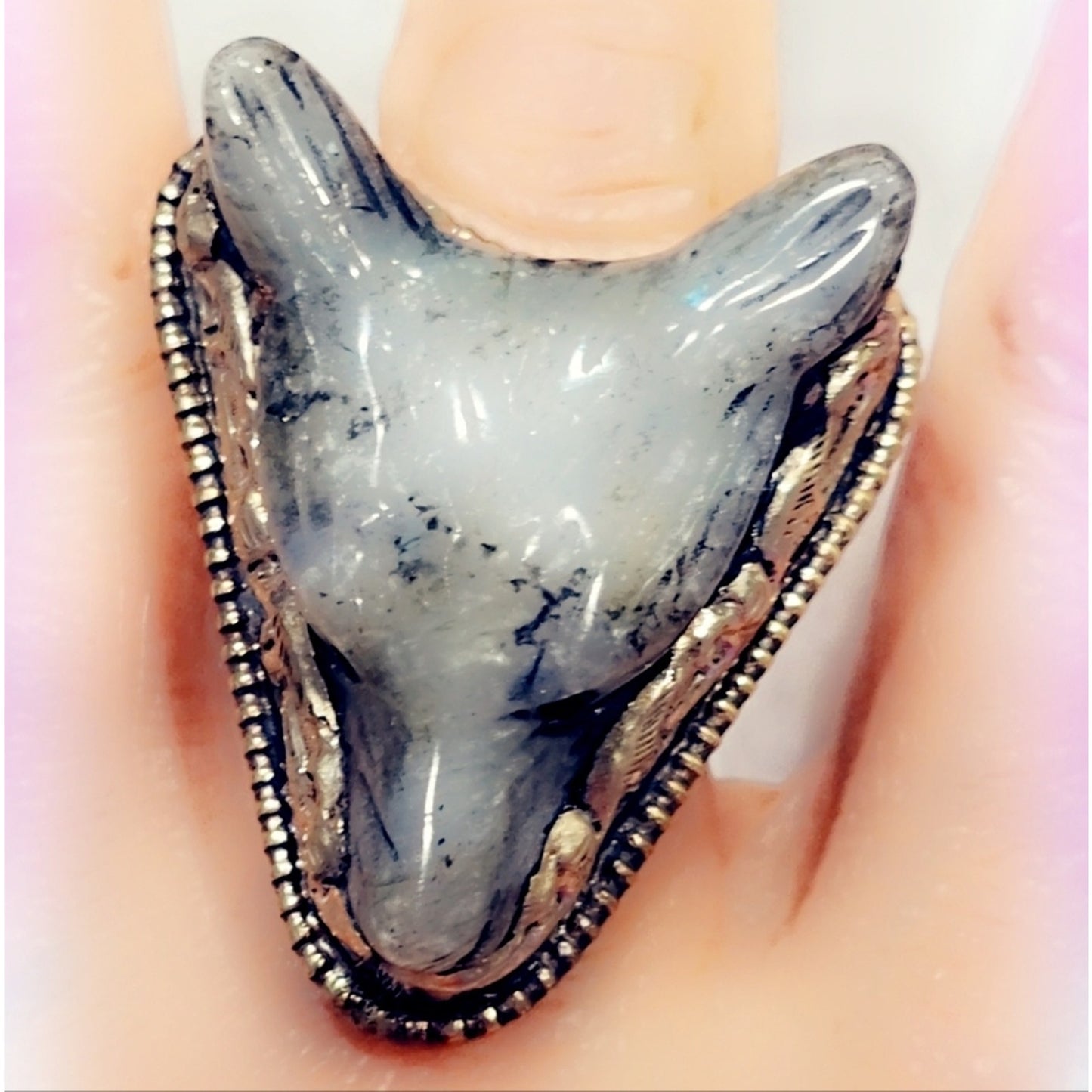 Labradorite Carved Wolf Ring Handcrafted Tibetan Ring