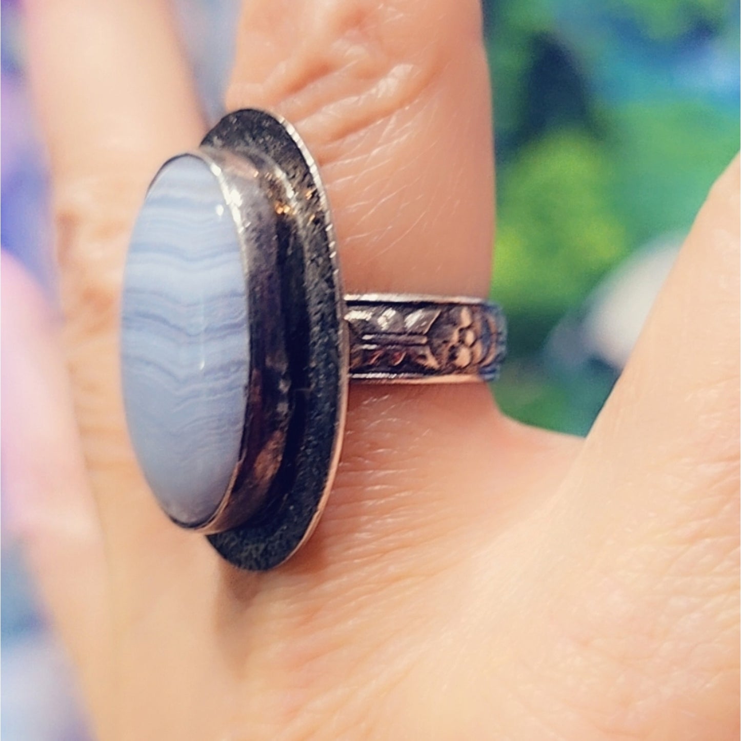 Blue Lace Solid Sterling Gemstone Ring