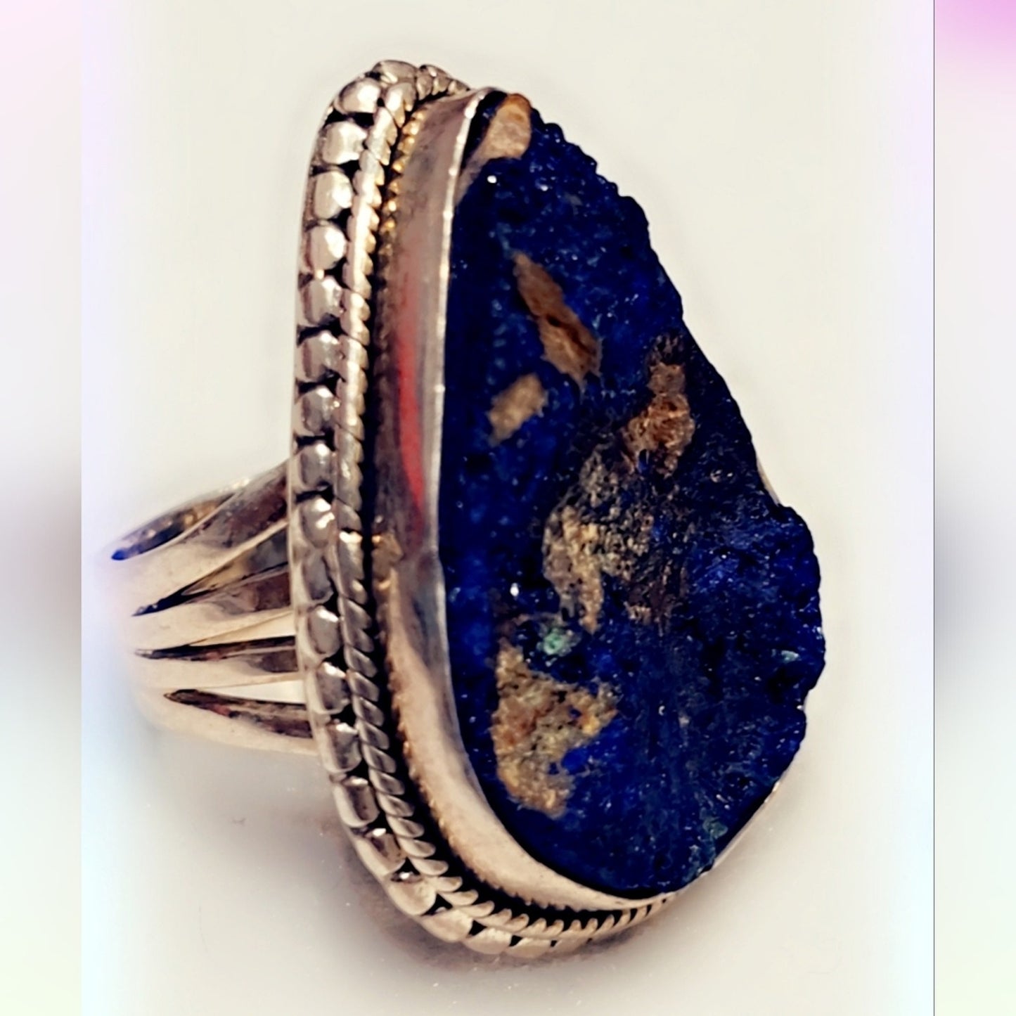 Azurite Druzy Sterling Silver Gemstone Ring
