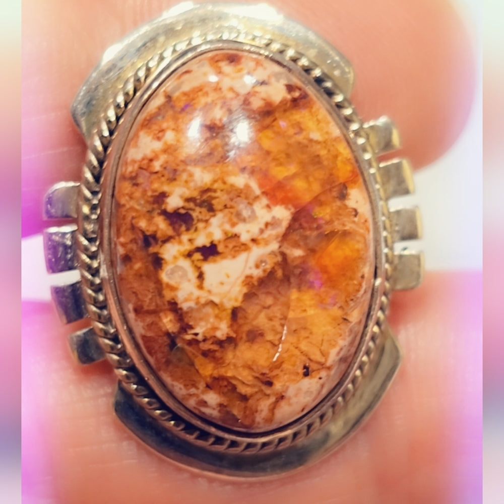 HUGE Mexican Fire Opal Sterling Silver Gemstone Ring