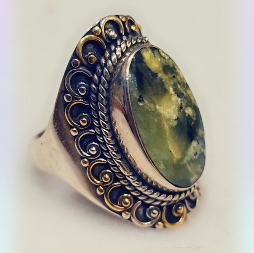 Boho Serpentine Sterling Silver Gemstone Ring