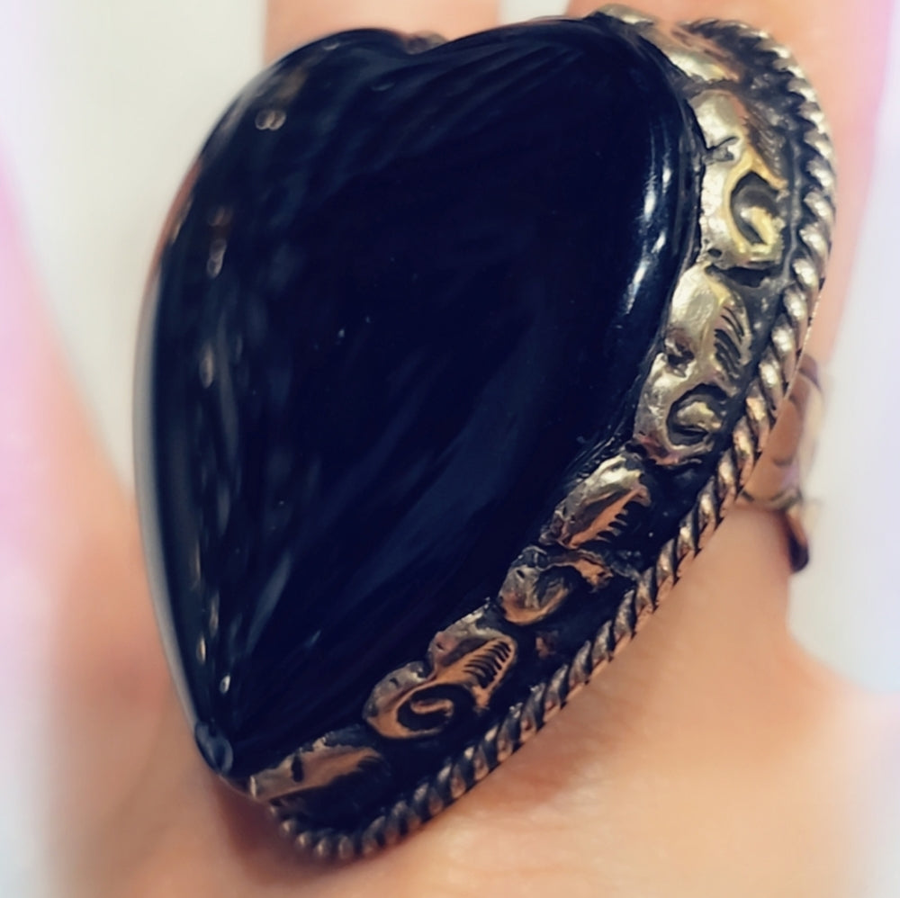 ❤️ Rainbow 🌈 Obsidian Gemstone Handcrafted Tibetan Ring, Smaller