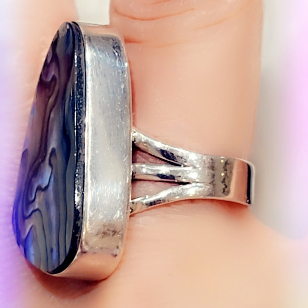 Huge Abalone Solid Sterling Silver 925 Gemstone Ring