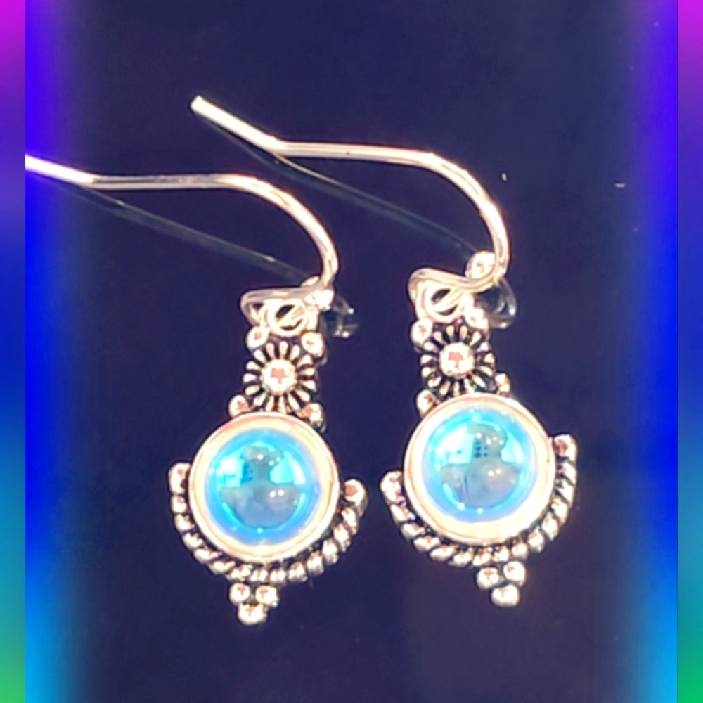 Opalite Silver Gemstone Dangle Earrings