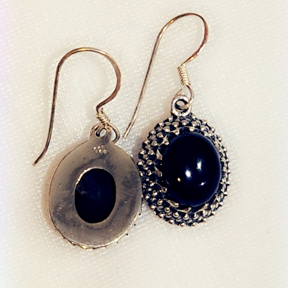 Onyx Sterling Silver Gemstone Dangle Earrings