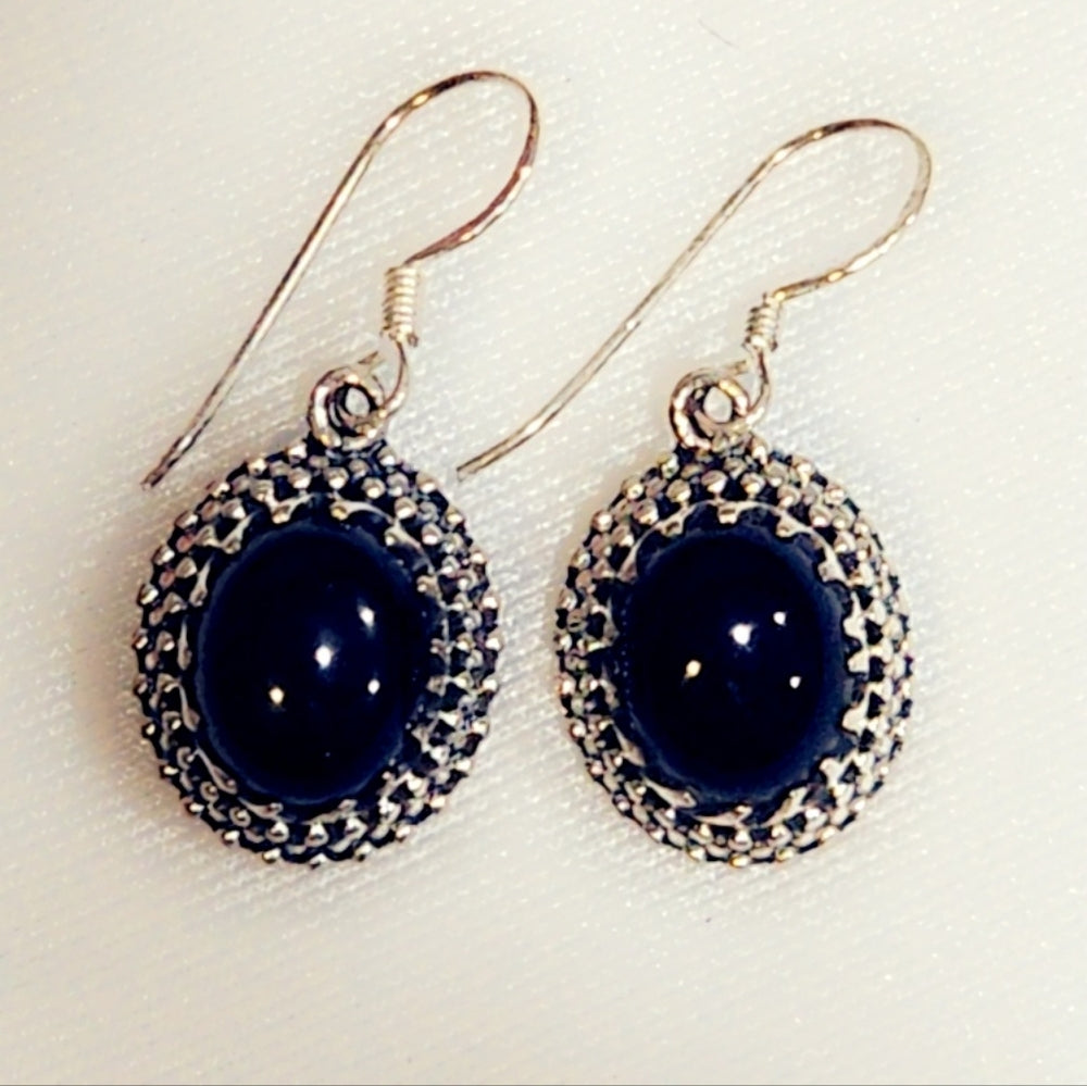 Onyx Sterling Silver Gemstone Dangle Earrings