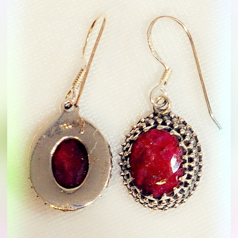 Ruby Sterling Silver Gemstone Dangle Earrings