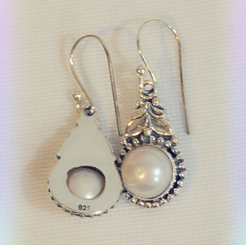 Pearl Sterling Silver Gemstone Dangle Earrings