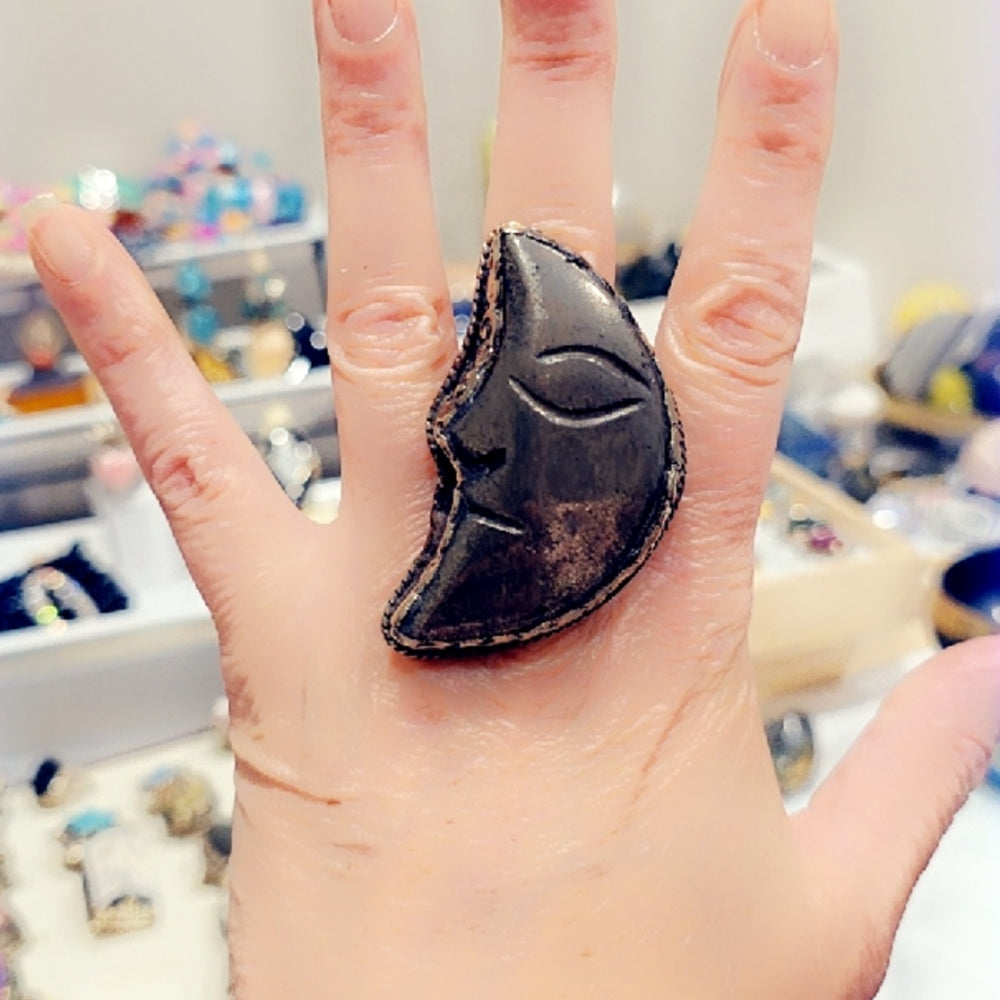 Pyrite Moon Handcrafted Tibetan Ring