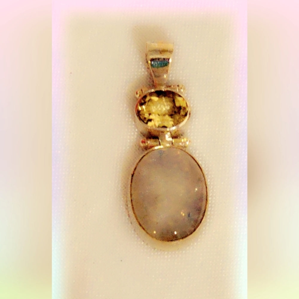 Rainbow Moonstone & Citrine Sterling Silver Pendant