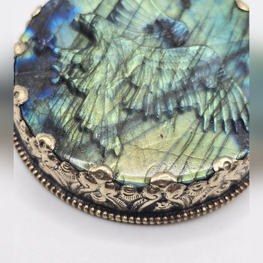 Carved Labradorite Eagle Handcrafted Tibetan Pendant
