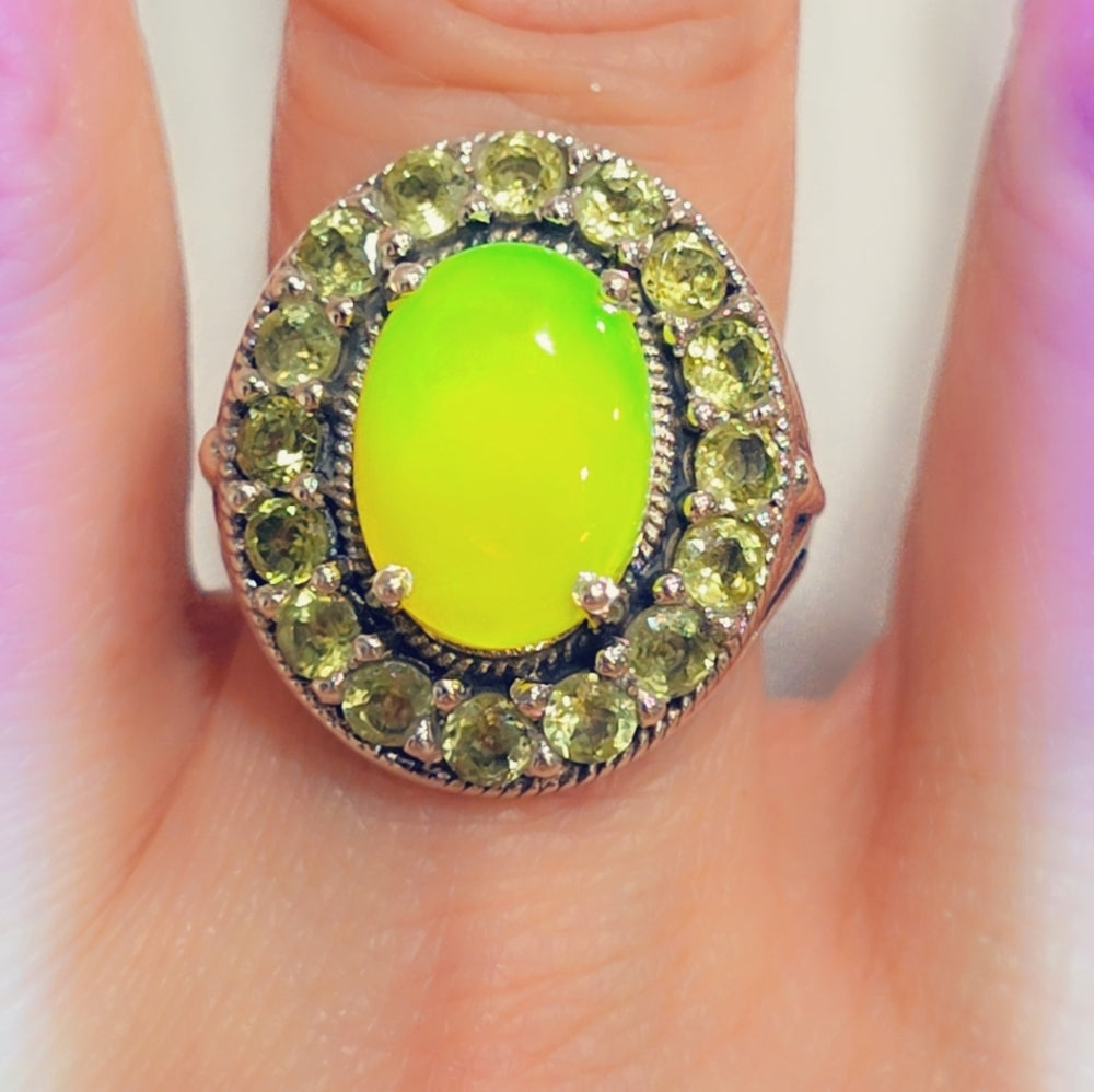 Neon Opal & Peridot Sterling Gemstone Ring Sz. 8