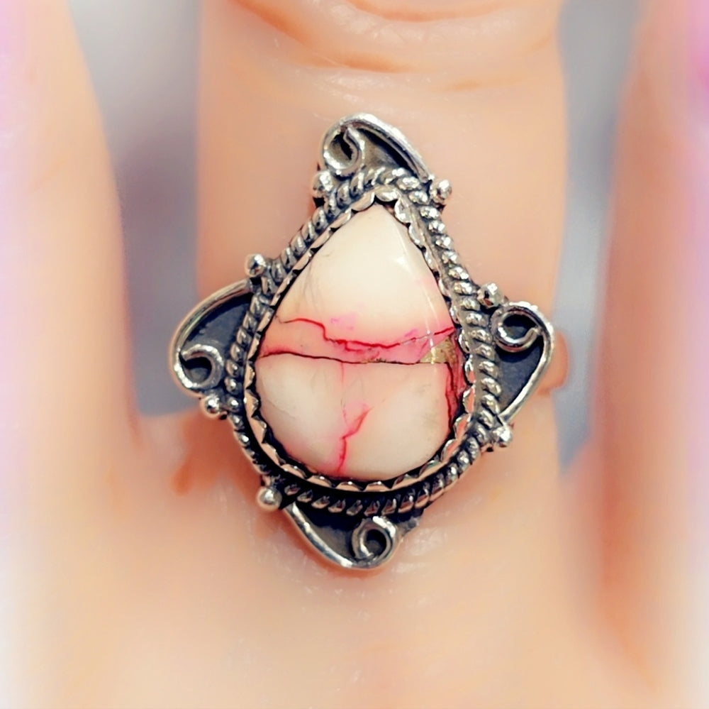 Red Rose Dahlia Sterling Gemstone Ring