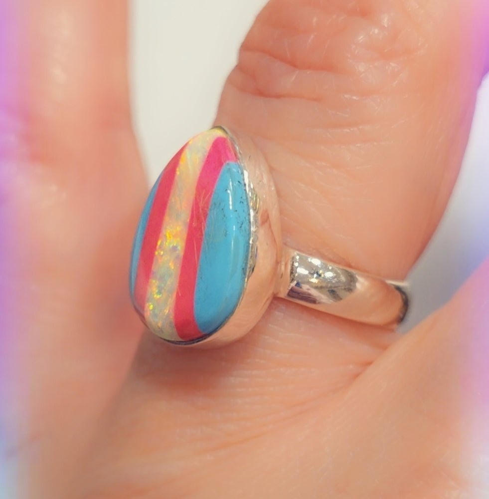 Opal Sterling Gemstone Ring Sz. 7