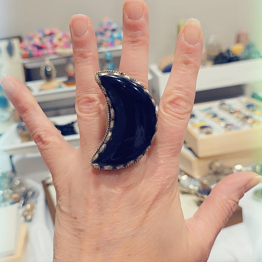 Sheen Obsidian Moon Handcrafted Tibetan Ring