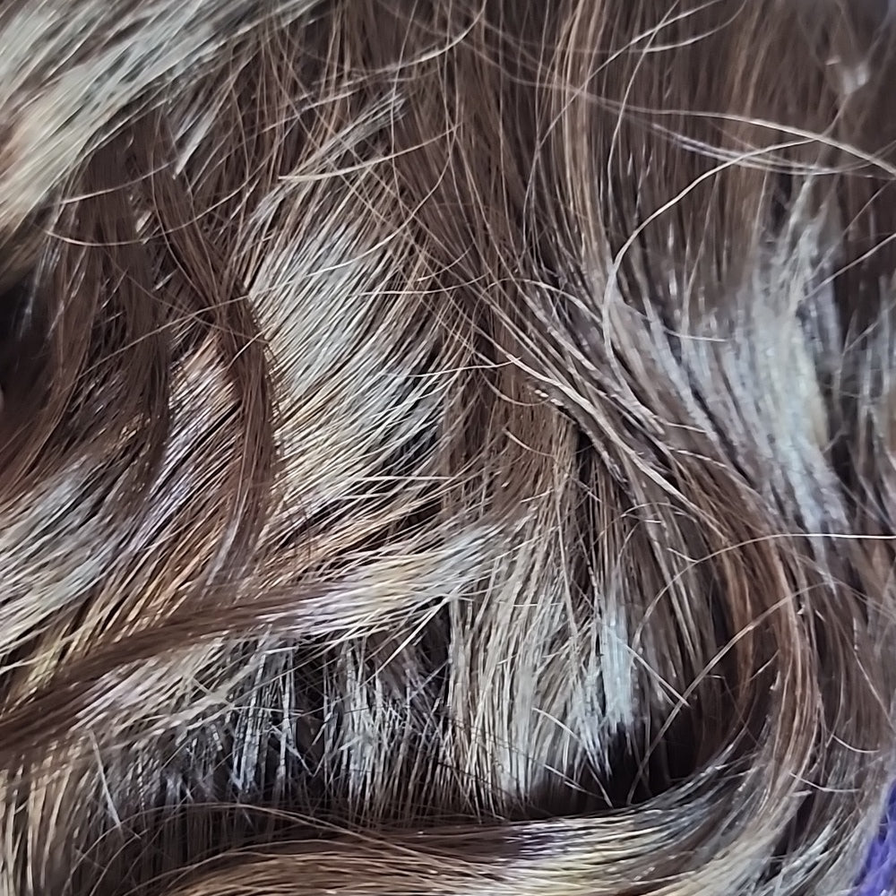 BRUNETTE wig, lush full curls, straight bands, skin top - New Wigs