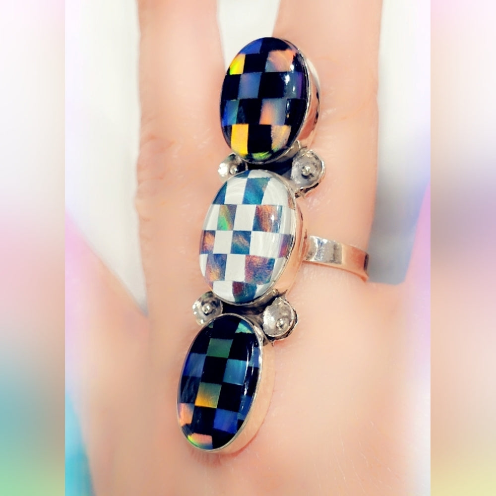 Checkerboard Opal Sterling Gemstone Ring