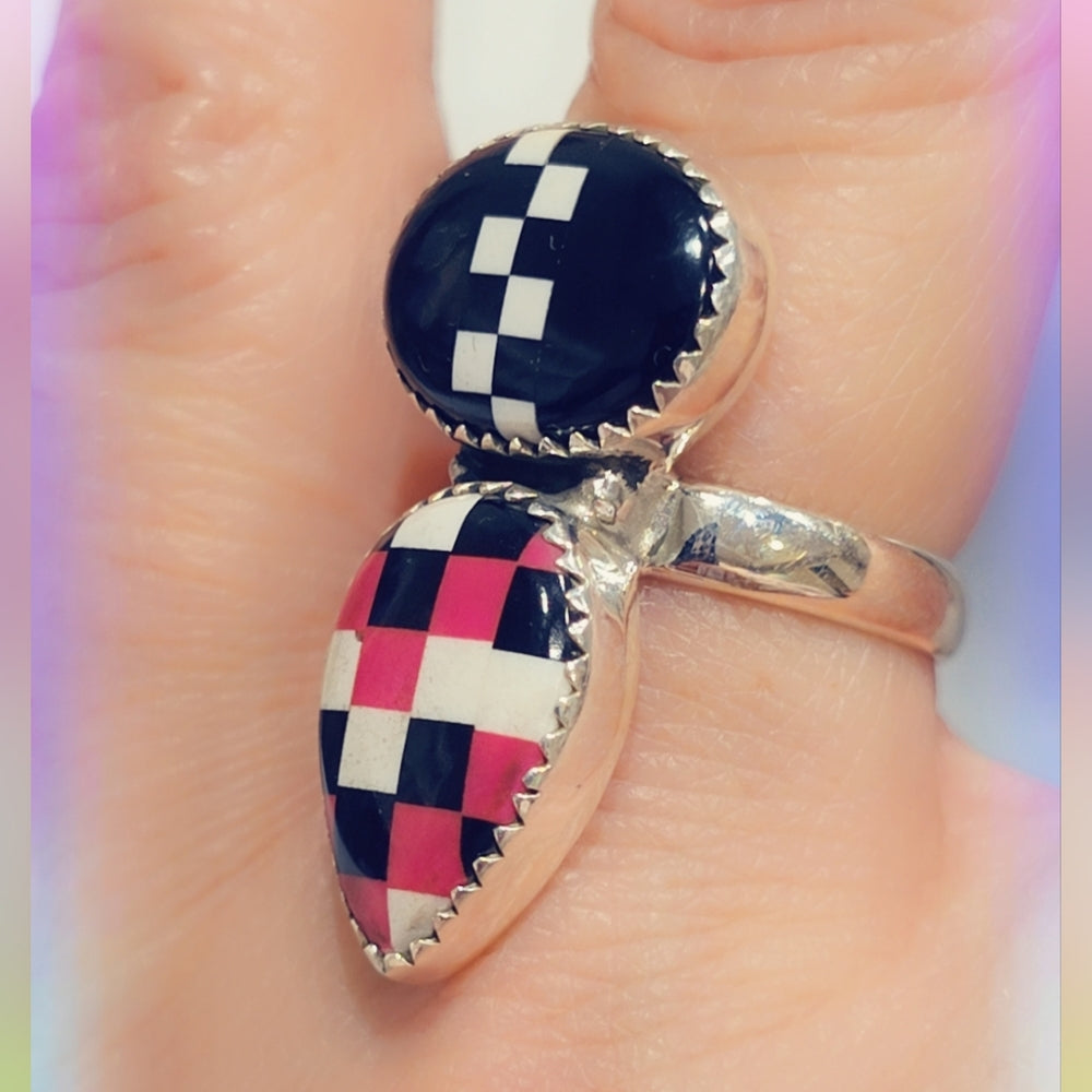Checkerboard Opal Sterling Gemstone Ring