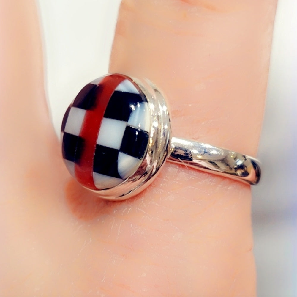 Checkerboard Opal Sterling Gemstone Ring