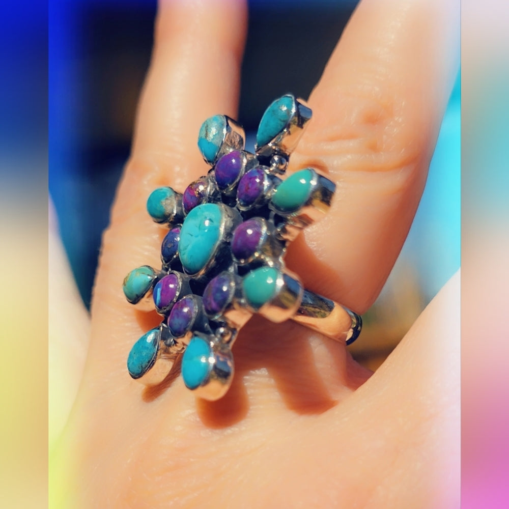 Purple Spiny & Turquoise Sterling Gemstone Ring