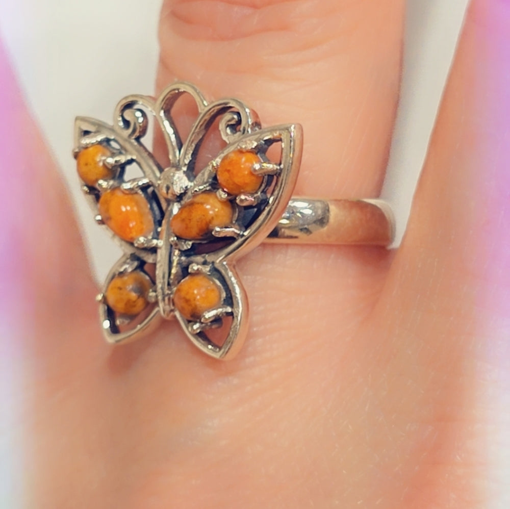 Orange Turquoise Multi Stone Sterling Gemstone Ring