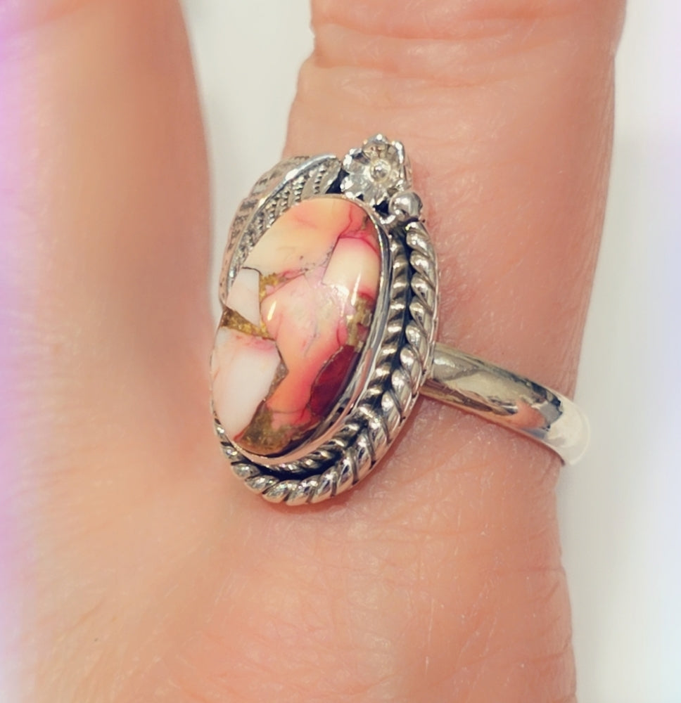 Red Rose Dahlia Sterling Gemstone Ring