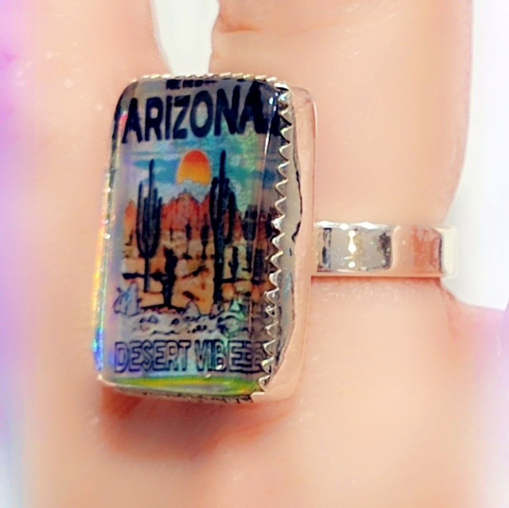 Glass Crystal Arizona Sterling Gemstone Ring