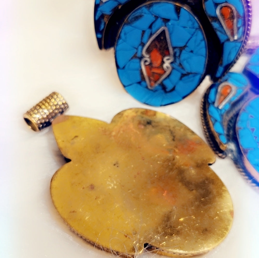Turquoise & Coral Tibetan Pendant