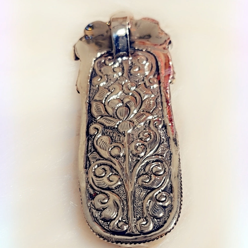 Goddess & Bear Carved Bone Tibetan Pendant