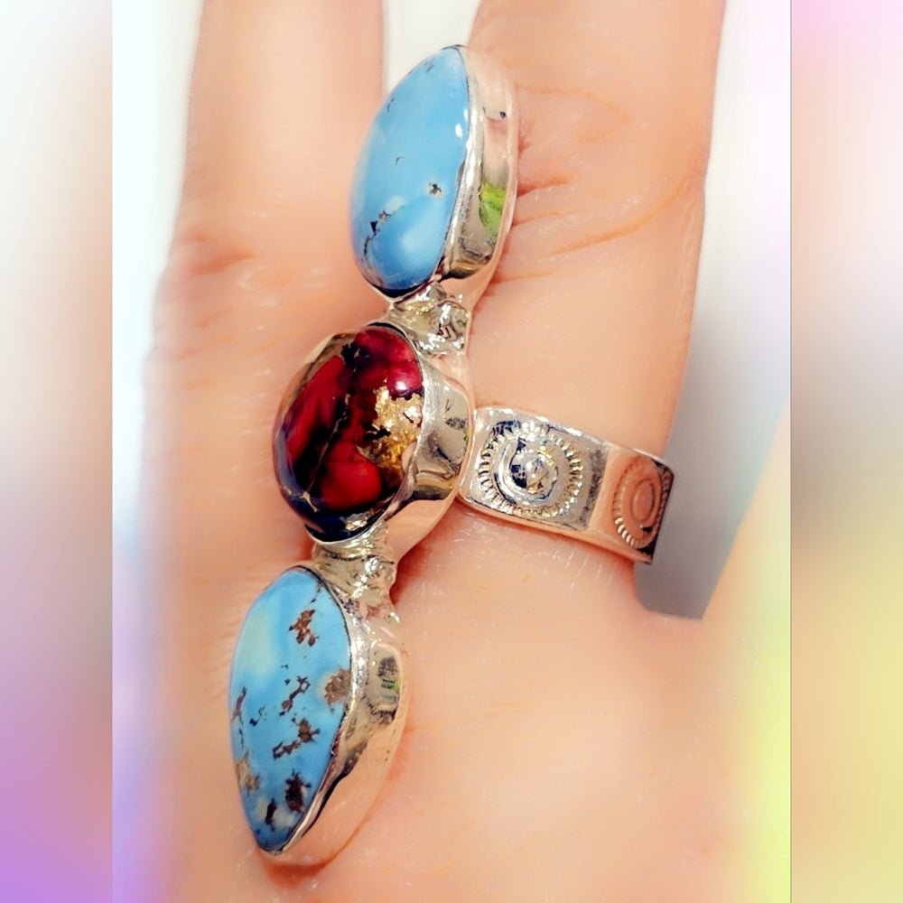 Rose Dahlia Turquoise Sterling Gemstone Ring